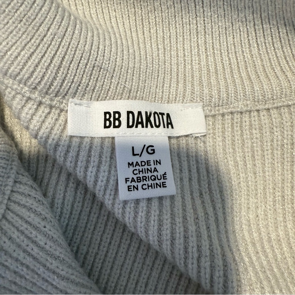BB DAKOTA Light Grey Soft Knit Sweater Dress Plush High Neck Long Sleeve Large - Picture 14 of 15